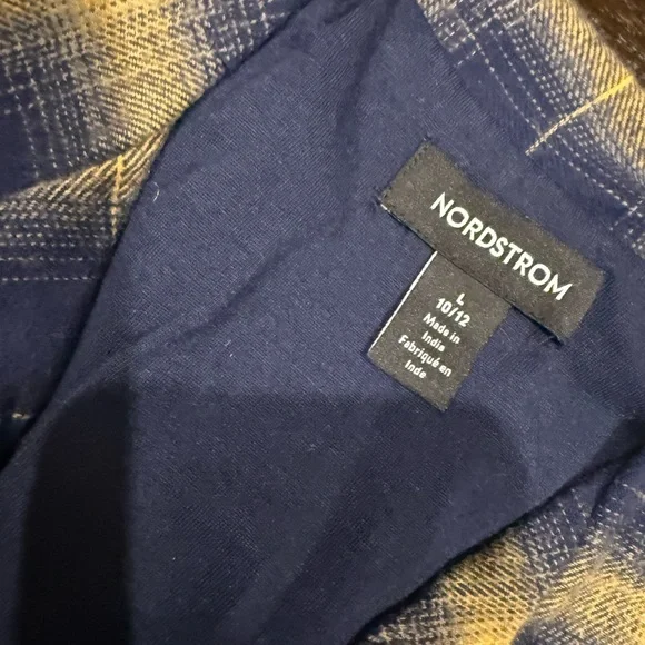 NWT Nordstrom Boy’s Sz Med 10/12 Navy and Yellow Plaid Flannel Shirt/ Jacket - Picture 3 of 4